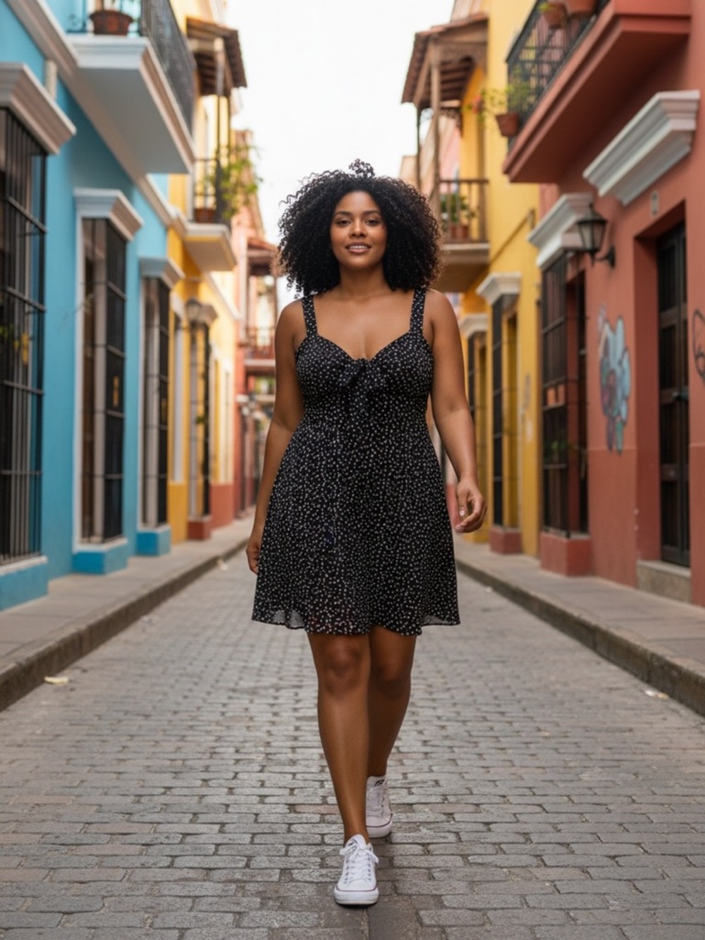 Black with White Polka Dot Midi Dress